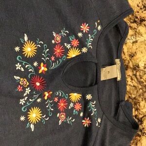 Navy shirt; mid-sleeve with cut out shoulders